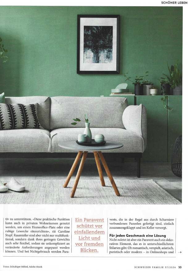 Interview in der Schweizer Familie mit Caroline Stupf stylisch Wohnberatung zum Thema Paravent Einrichtungsberatung Interior Design Innenarchitektur