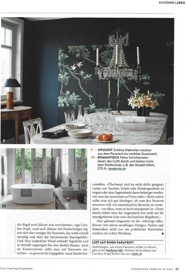 Interview in der Schweizer Familie mit Caroline Stupf stylisch Wohnberatung zum Thema Paravent Einrichtungsberatung Interior Design Innenarchitektur