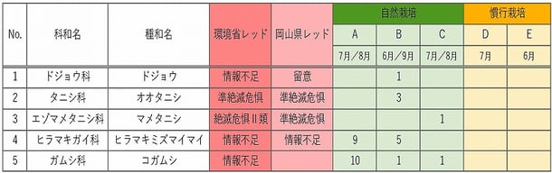表-4　希少種のランク及び確認地点一覧表