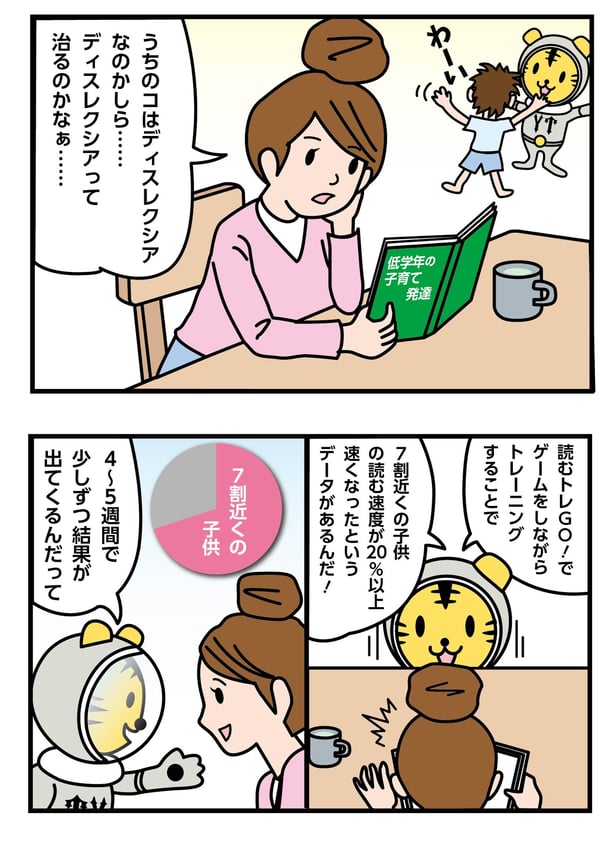 ディスレクシアって治るのかなぁ……ゲームをしながらトレーニングすることで７割近くの読む速度が20%以上速くなったというデータがあるんだ。4~5習慣で少しづつ結果が