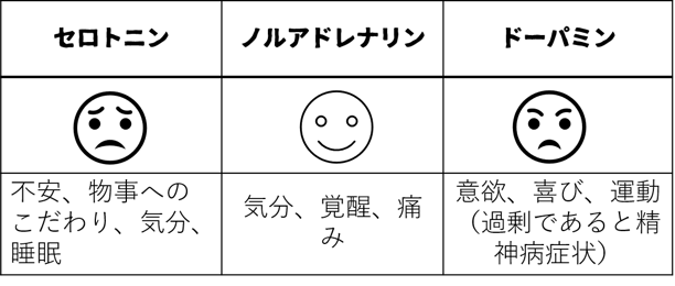 セロトニン　ノルアドレナリン　ドーパミン　モノアミン仮説