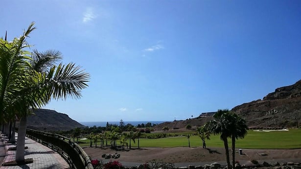 freaky finance, freaky travel, Gran Canaria, Reisebericht, Landschaft, Palme, Golfplatz, Meer am Horizont