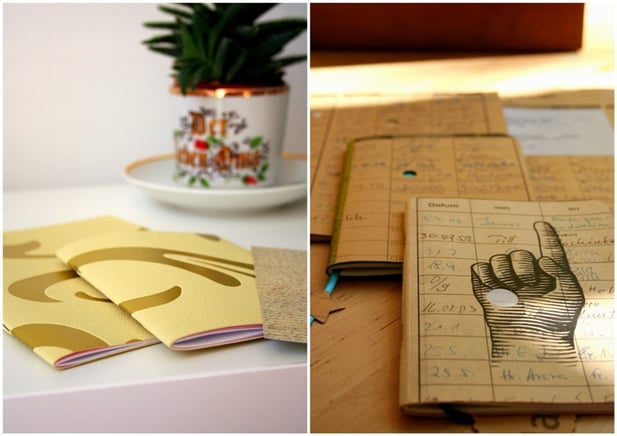 Upcycling: Hauspostumschläge für Notizhefte - dazu: edler Tapetenumschlag