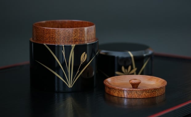 山中塗 木製 茶筒 うるし塗