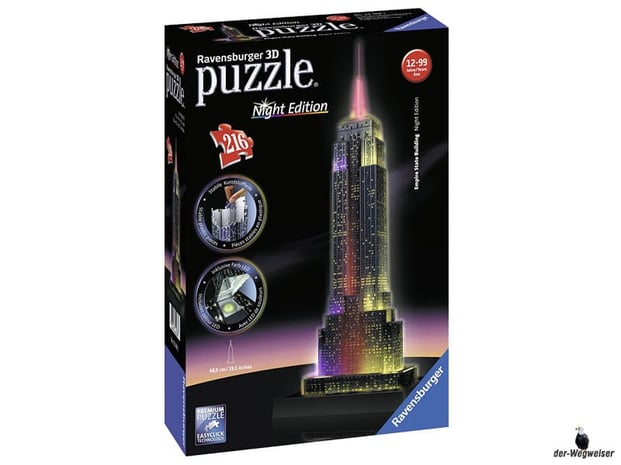 Bei der Bestellung im Onlineshop der-Wegweiser erhalten Sie das Ravensburger Paket 12566 "Empire State Building bei Nacht 3D".