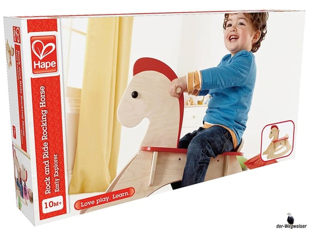 Bei Bestellung im online Shop der-Wegweiser erhalten Sie das Hape Paket "Schaukelpferd Rocky".