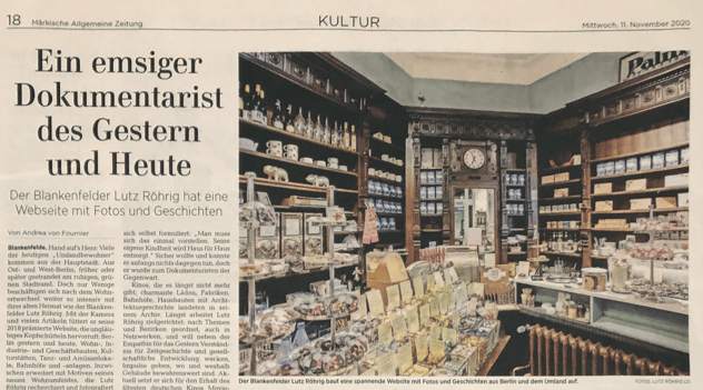 Artikel über www.zeit-fuer-berlin.de in der Märkischen Allgemeinen Zeitung