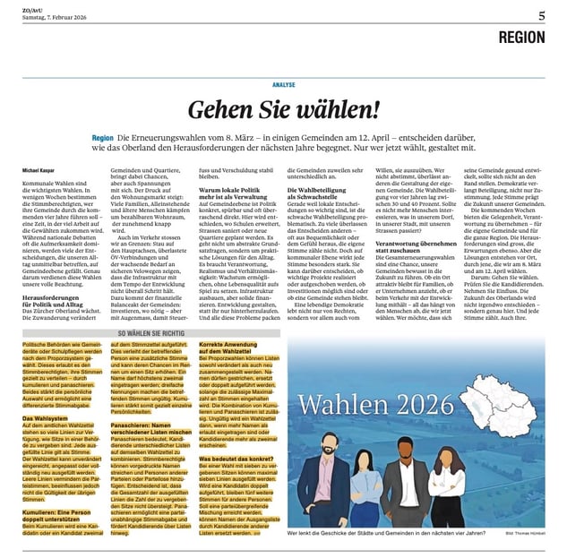 Gedruckter ZO-Artikel vom Samstag (7. Februar 2026)