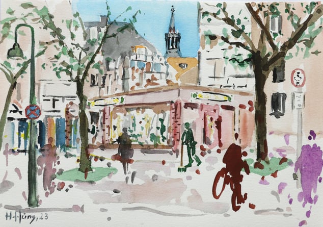 "Annuntiatenbach mit Kehrmännchen-Denkmal" (Aquarell), 24 cm x 17 cm