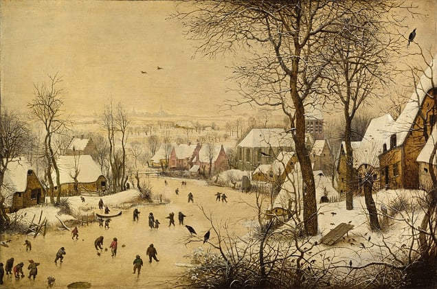 Paysage d'hiver avec patineurs et trappe aux oiseaux, Brueghel l'Ancien, 1565