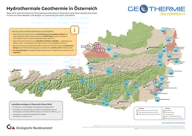 Karte zur hydrothermalen Geothermie in Österreich