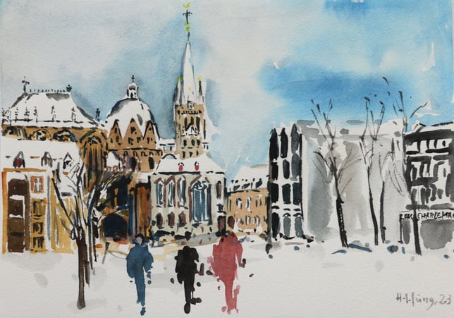 "Katschhof mit Blick zum Dom" (Aquarell), 24 cm x 17 cm