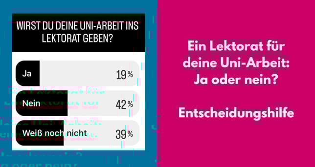 Bezeichnet: Lektorat für deine Uni-Arbeit: Ja oder nein. Entscheidungshilfe. Und Ergebnis der Instagram-Umfrage.
