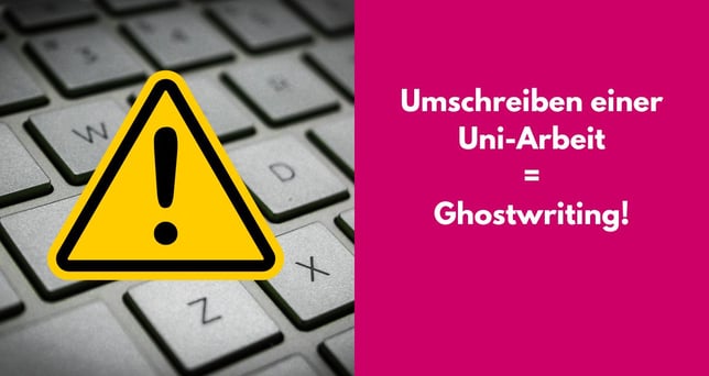 Tastatur mit Warnschild. Bezeichnet: Warum wir deine Masterarbeit im Lektorat nicht umschreiben.