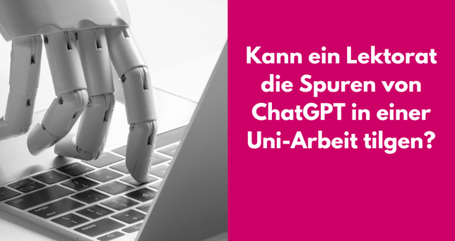Tastatur und Notizblock. Bezeichnet: Kann ein Lektorat die Spuren von ChatGPT in einer Uni-Arbeit tilgen?