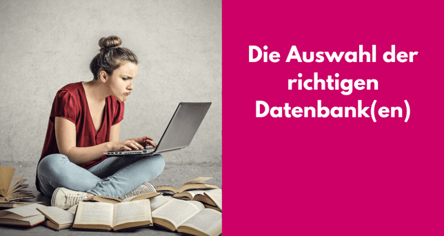 Junge Frau am PC. Bezeichnet: Die Auswahl der richtigen Datenbank(en)