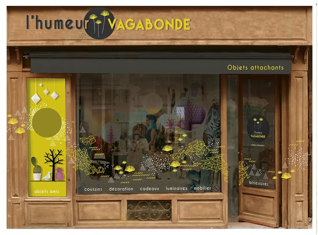 logotype identité visuelle charte graphique devanture boutique vitrophanie l'humeur vagabonde