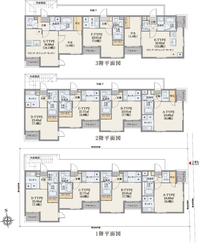 パルゼ中野三丁目の各階平面図