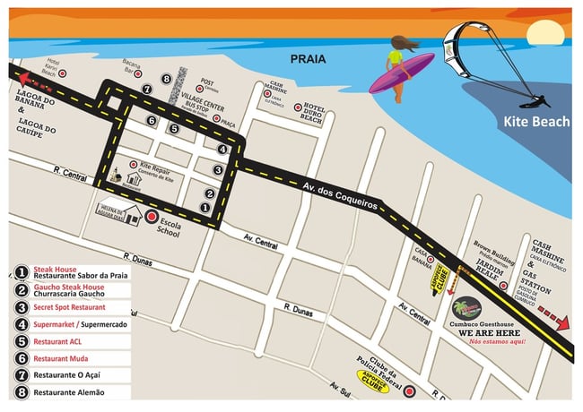 Map of Cumbuco Brazil Kitesurfing Hotel Pousada Cumbuco Guesthouse
