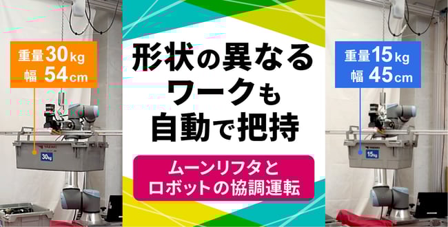 形状の異なる ワークも 自動で把持　ムーンリフタとロボットの協調運転