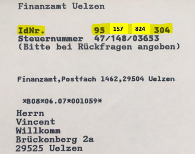 Wo und wie finde ich meine Steueridentifikationsnummer? IdNr. in der Lohnsteuerbescheinigung, steuerliche Identifkationsnummer suchen, Steuer-ID Mitteilung, Beispiel Steueridentifikationsnummer