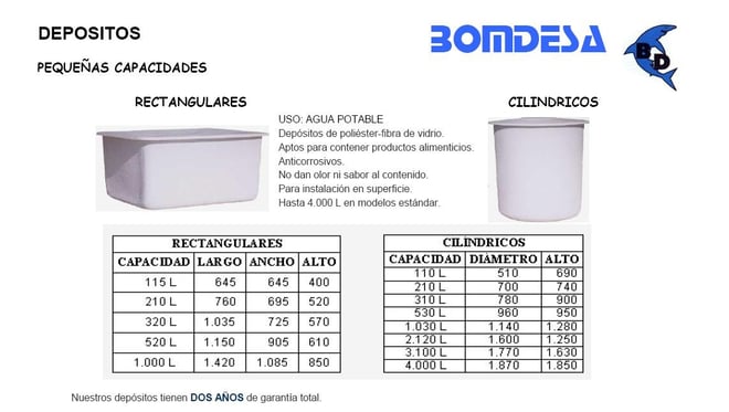 depositos poliester pequeñas capacidades