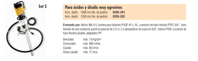 bomba caña ácidos muy agresivos