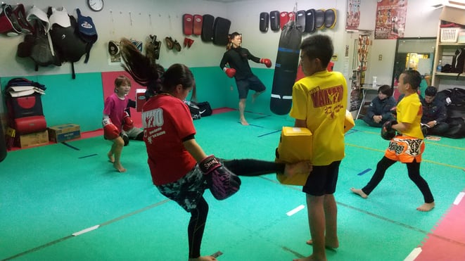 空手の技、拳法の技術、柔道の力強さをキックボクシングで生かす。