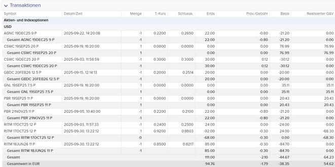 Aktien- und Indexoptionen im Maximum Dividend Depot im vergangenen Monat