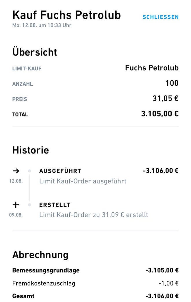 frealy finance, Trade Republic, Aktienkauf Fuchs Petrolub