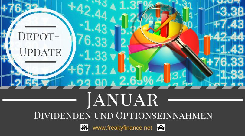 freaky finance, Dividenden und Optionseinnahmen, Optionsprämien und Depotbewegungen, Januar 2020, Tortendiagram, Lupe
