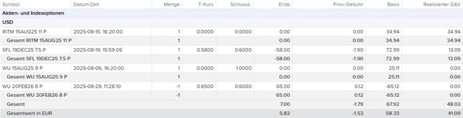 Aktien- und Indexoptionen im Maximum Dividend Depot im vergangenen Monat
