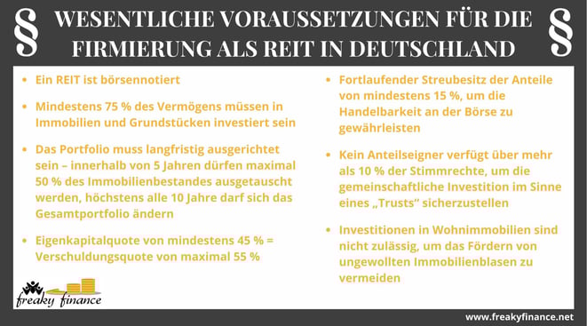 REITs - Wesentliche Voraussetzungen in Deutschland - freaky finance Übersicht
