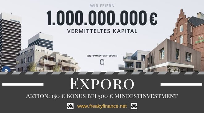 freaky finance, Exporo, Exporo Bonus, Cashbackaktion, digitale Immobilieninvestments, 1 Milliarde vermitteltes Kapital, Mundsburg Türme, Hamburg