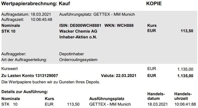 freaky finance, Wacker Chemie, Aktienkauf, Scalable Capital Broker, Orderabrechnung