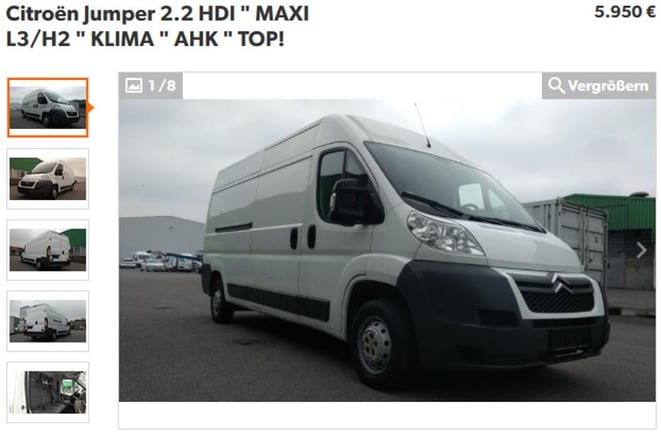 Transportervermietung, passives Einkommen, Citroen Jumper L3H2, Kastenwagen, freaky finance, Anzeige bei mobile.de