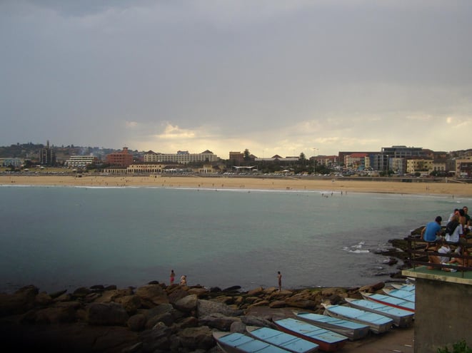 freaky travel, Reisen, Bondi Beach, Sydney, Strand, Toptipps, Australien, Skyline, City, Sonnenuntergang, Stadt, Abend