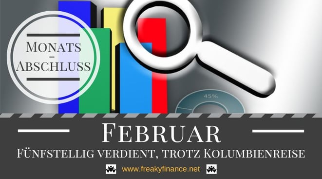 Der freaky finance Monatsabschluss Februar 2023, Erfahre mehr über meine Einnahmen durch Zinsen, Mieten, Dividenden, Optionsprämien und alternative Investment. Nimm mit mir gemeinsam mein Gesamtvermögen unter die Lupe, Chartbalken, Lupe