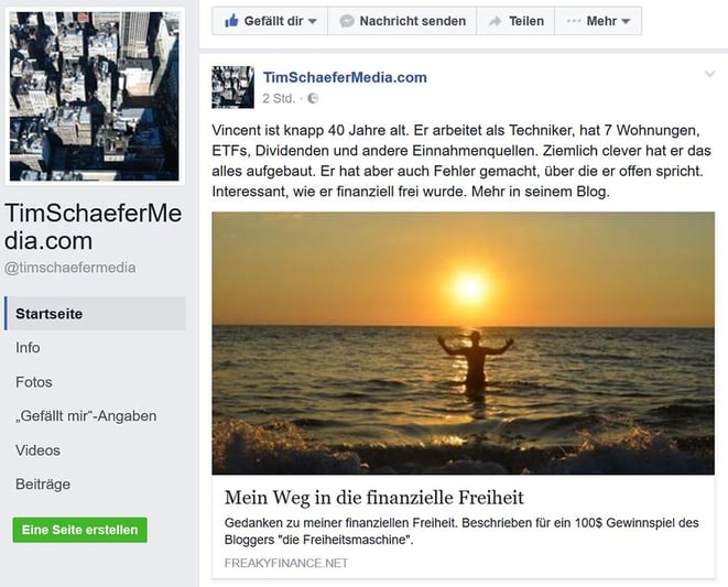 feaky finance, Tim Schäfer, Mein Weg in die finanzielle Freiheit, Facebook-Post