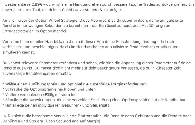 freaky finance, options Calculator, App, Beschreibung