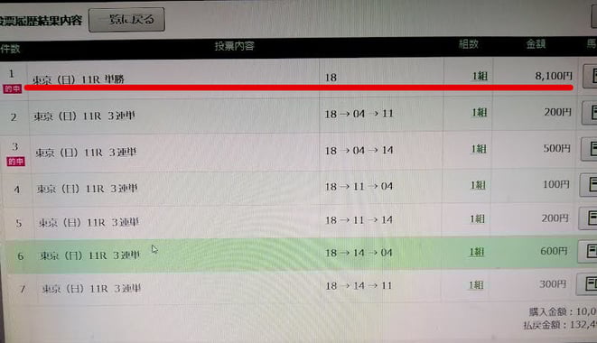 みらいうらないみならいさんの買った馬券の画像