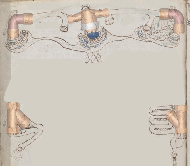 人が茎をつなぐパイプのように見える絵