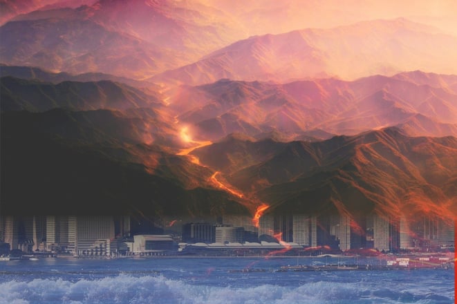 火山噴火と地震津波イメージ