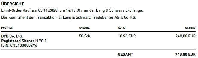 freaky finance, Trade Republic, Ausführung Kauf BYD