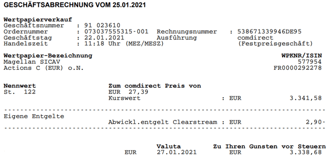 freaky finance, Verkauf Magellan Fonds, Wertpapierabrechnung