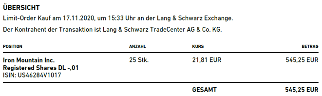 freaky finance, Trade Republic Aktienkauf, Iron Mountain