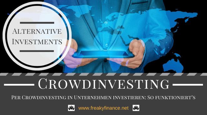 Crowdinvesting in Unternehmen. Mann hält Tablet in beiden Händen