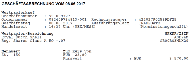 freaky finance, Aktien, Kaufabrechnung, Ryal Dutch Shell