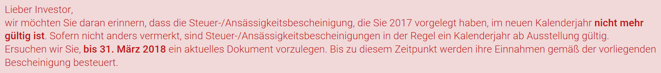 freaky finance, viainvest, Steuer-/Ansässigkeitsbescheinigung benötigt