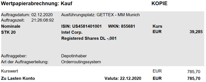 freaky finance, Gratisbroker, Kauf Intel Aktie